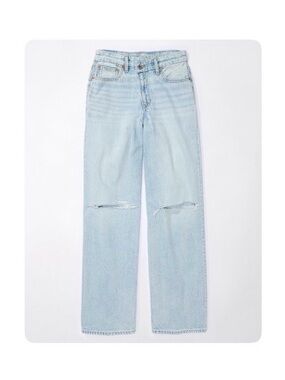 American Eagle Strigid Curvy Super High Waisted Ripped Baggy Straight Jean